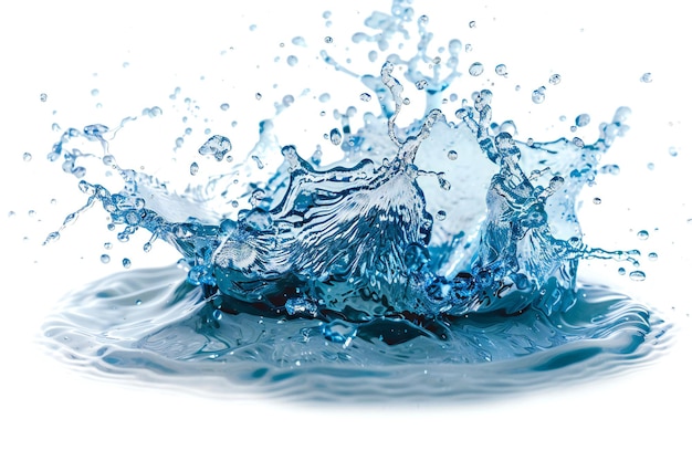 Éclaboussure d'eau isolée sur un fond blanc éclaboussures d'eau bleues avec de l'espace libre pour le texte ou le dessin