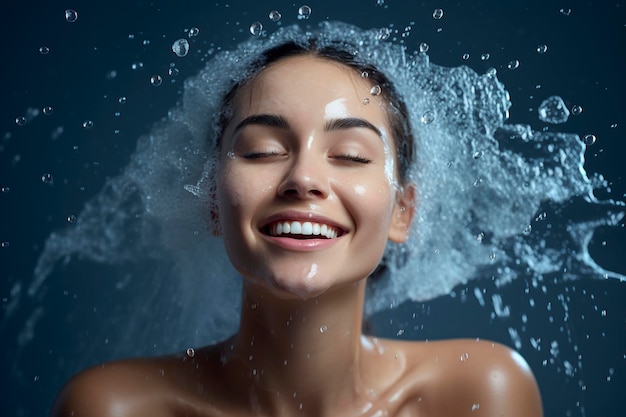 éclaboussure d'eau pour soigner la peau et le visage d'une femme