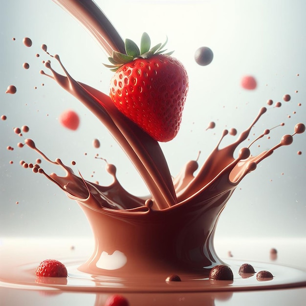 éclaboussure de fraise avec du chocolat liquide