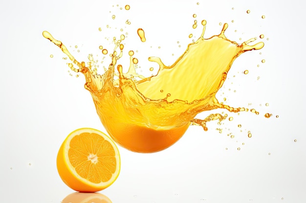 éclaboussure de jus d'orange isolée sur le blanc