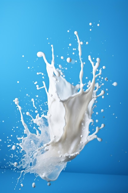 Une éclaboussure de lait dans un fond bleu