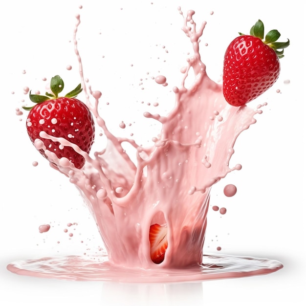 Une éclaboussure de lait est versée dans une fraise.