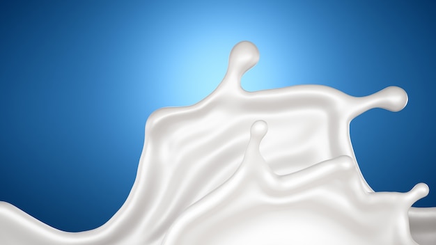 Photo une éclaboussure de lait sur fond bleu. rendu 3d.