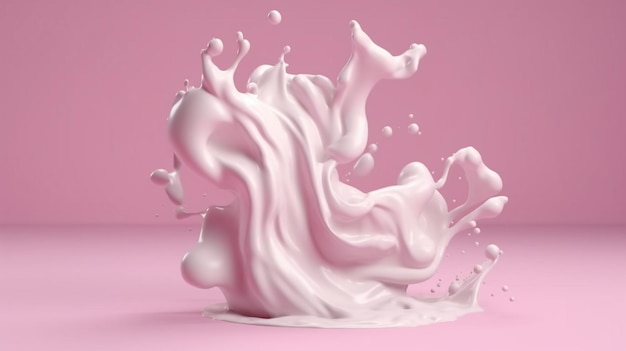 Une éclaboussure de lait rose et blanche sur fond rose