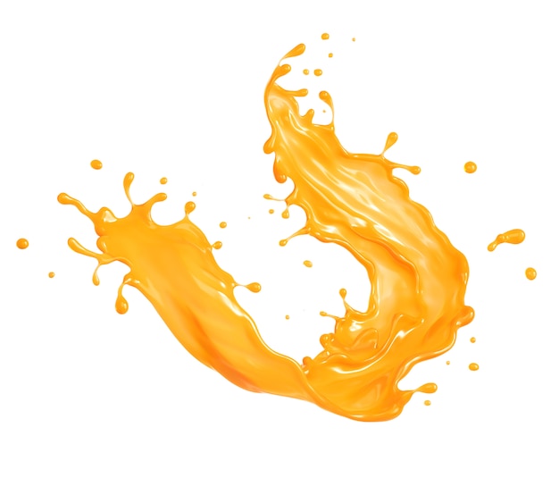 Éclaboussure de liquide de jus d'orange réaliste