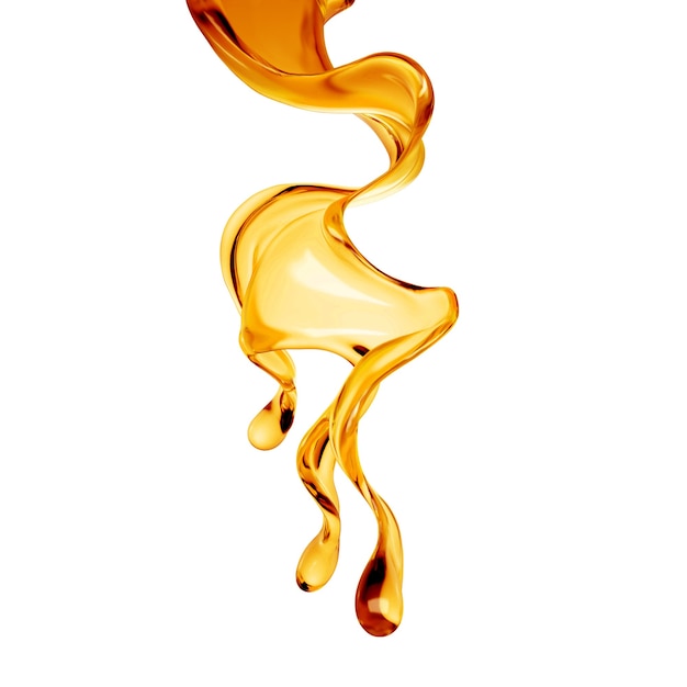 Éclaboussure de liquide transparent orange sur fond blanc. Illustration 3D, rendu 3D.