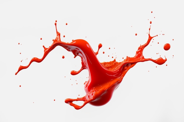 Éclaboussure de peinture rouge fraise de tomate ou éclaboussures de jus rouge éclaboussures de ketchup sur fond blanc isolé