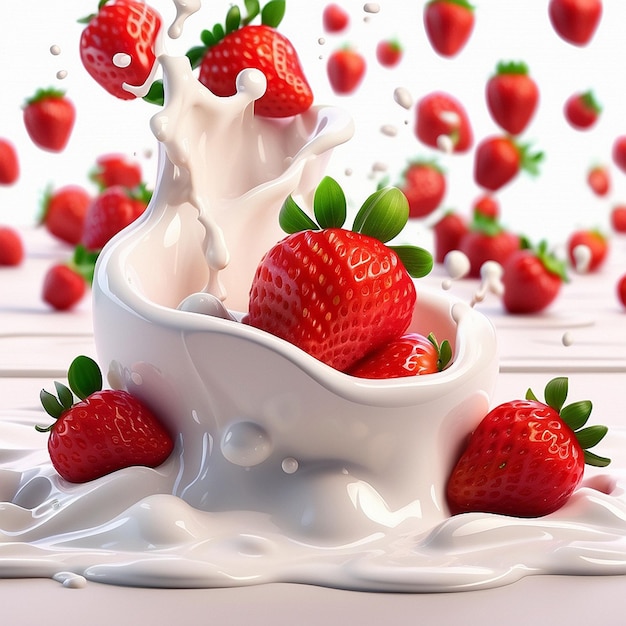 un éclaboussure réaliste de lait et de fraises