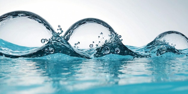 Photo des éclaboussures et des bulles d'eau bleues isolées sur un fond blanc