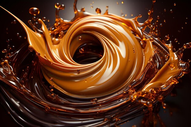 Des éclaboussures de caramel au lait au chocolat dans différentes variantes IA générative