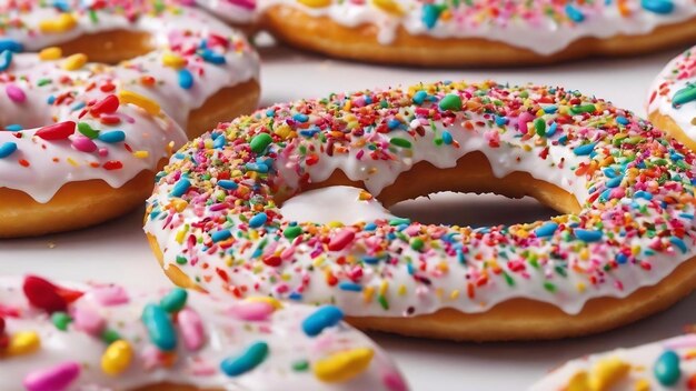 Des éclaboussures colorées sur le donut blanc sur un fond blanc