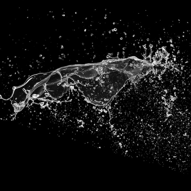 Des éclaboussures d'eau cristalline sur un fond noir.