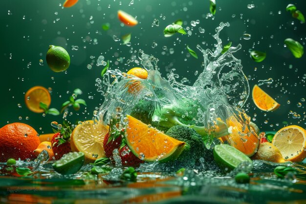 Des éclaboussures d'eau de fruits, des gouttes d'oranges.