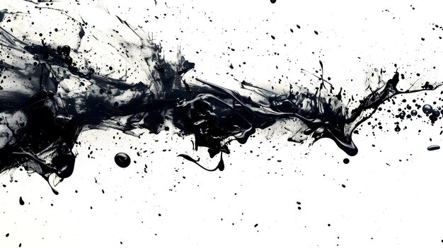 Photo des éclaboussures d'encre noire sur un fond abstrait de toile blanche