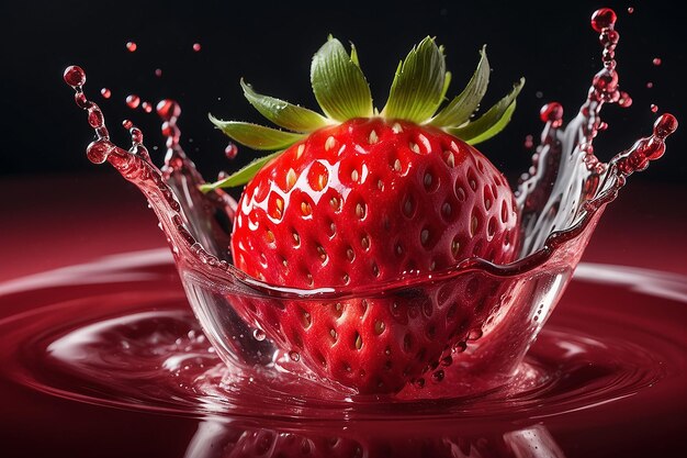 Photo des éclaboussures de fraises dans le jus rouge liquide