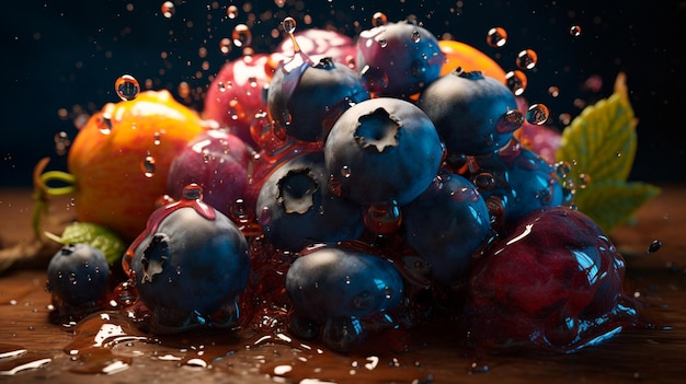 Des éclaboussures de fruits de bleuets colorés créées avec l'illustrateur d'IA générative