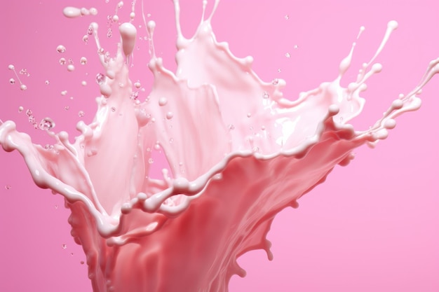 Des éclaboussures de lait sur fond rose