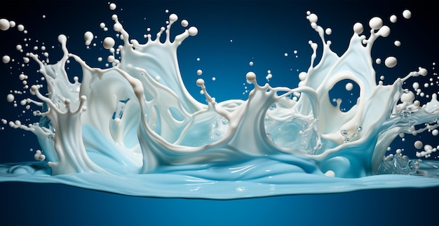 Des éclaboussures de lait frais, du lait blanc de vache, image générée par l'IA