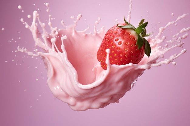 Des éclaboussures de lait de fraise sur un fond isolé