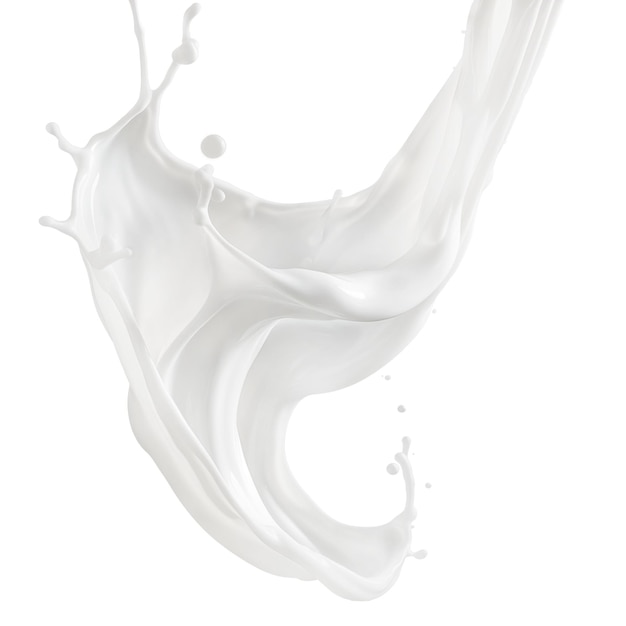 Des éclaboussures de lait isolées sur un fond transparent des éclamoussures et des gouttes de lait volant dans différentes