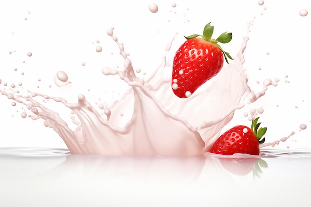 éclaboussures de lait ou de yaourt aux fraises isolées sur fond blanc rendu 3d