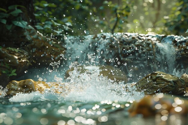 Photo des éclaboussures ludiques dans des chutes d'eau cristallines