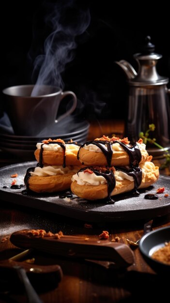 Un eclair est une pâtisserie faite avec de la pâte de choux remplie d'une crème