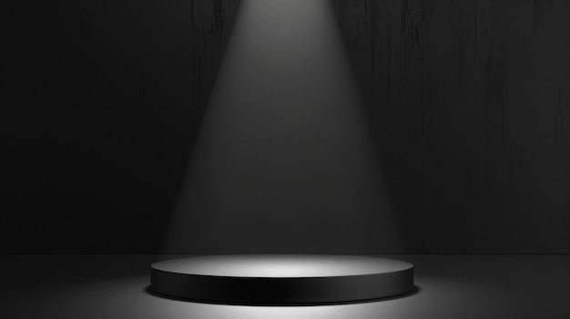 L'éclairage dramatique sur la plate-forme de scène noire vide Idéal pour la vitrine de produit ou le fond de la présentation