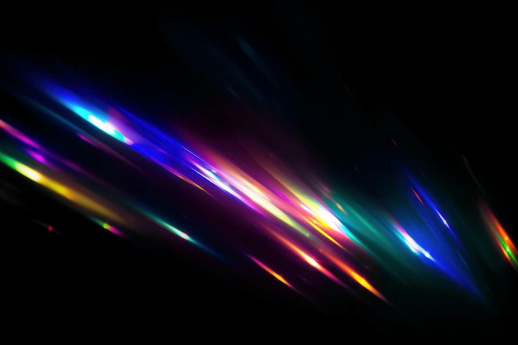 Photo l'éclat de cristaux colorés et chauds de l'arc-en-ciel sur fond noir effet de lumière bokeh
