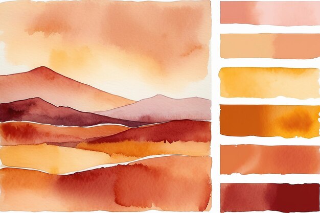 L'éclat du lever du soleil marocain Aquarelle Texture au safran Jaune Terracotta Rouge et Rose poussiéreuse