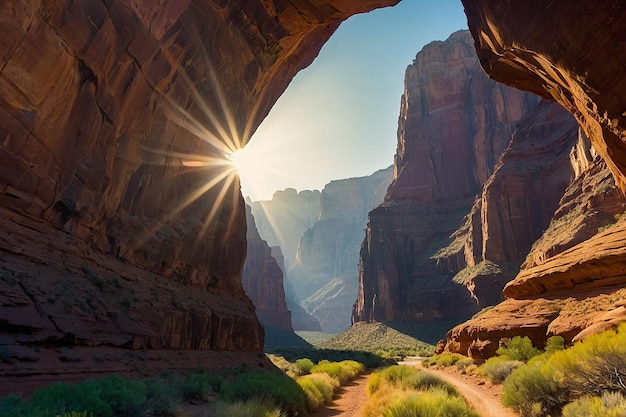L'éclat du soleil à travers l'arche du majestueux canyon