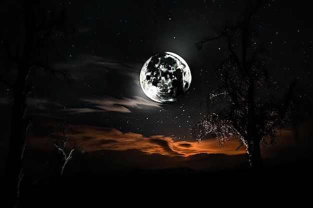 Eclipse avec vue sur la lune et les étoiles dans le ciel nocturne