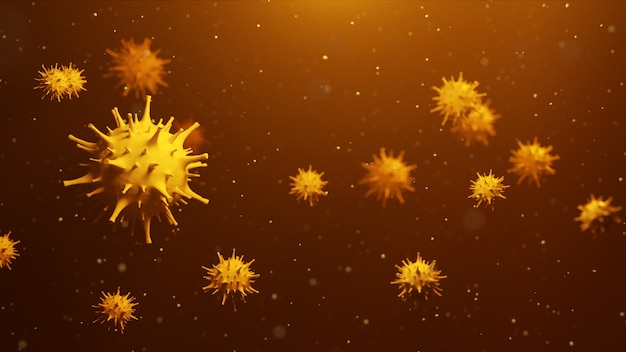 Éclosion De Coronavirus, Vue Microscopique Des Cellules Du Virus De La Grippe. Illustration 3d