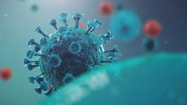 Photo Éclosion de la grippe chinoise - appelée coronavirus ou 2019-ncov, qui s'est propagée dans le monde entier. danger de pandémie, épidémie d'humanité. cellules humaines, le virus infecte les cellules. illustration 3d