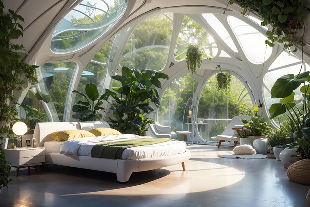 Eco Eden Une chambre futuriste dans un biodôme autonome