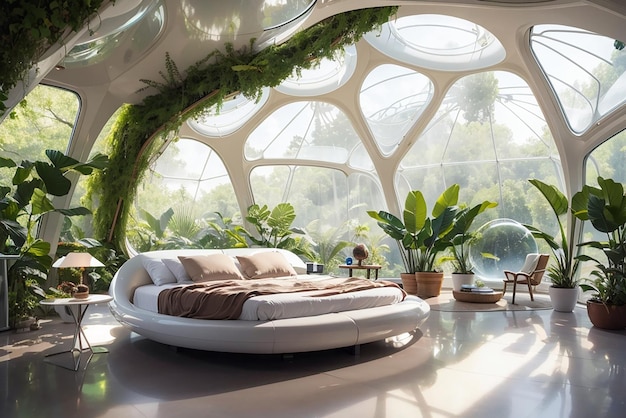 Eco Eden Une chambre futuriste dans un biodôme autonome