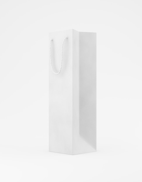 Eco sac de maquette en papier kraft avec poignée demi-côté. Grand modèle blanc étroit sur fond blanc publicité promotionnelle. Rendu 3D