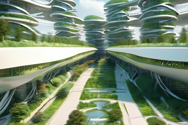 Photo l'écocité du futur les espaces verts entrelacés avec l'architecture futuriste la conception urbaine visionnaire