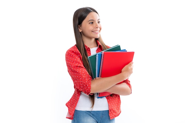écolier, à, livre, apprentissage, et, education, portrait, de, heureux, sourire, adolescent, écolière