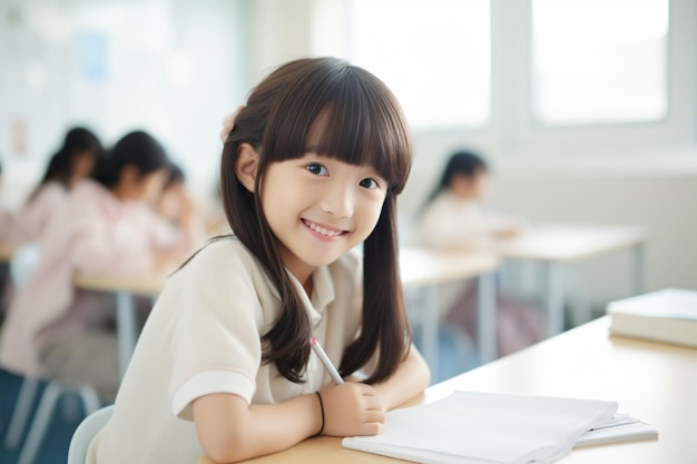 Une écolière apprend à écrire