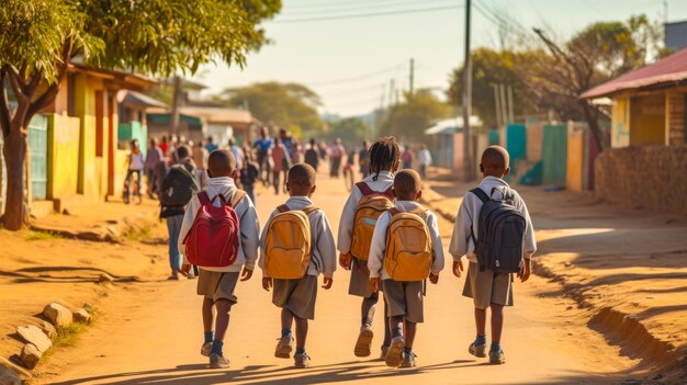 Les écoliers africains de première année vont à l'école.