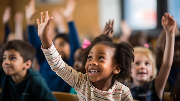 Les écoliers en classe à la leçon levant la mainCréé avec la technologie Generative AI