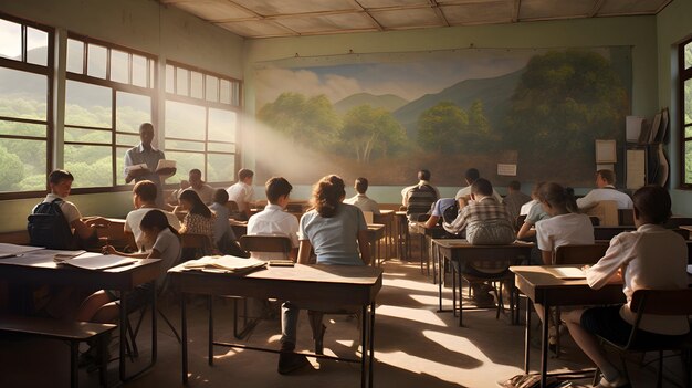 Les écoliers retournent à la classe des élèves de l'école