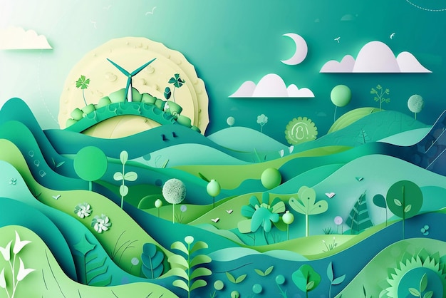 L'écologie verte et le concept d'énergie renouvelable alternative Illustration vectorielle sur papier