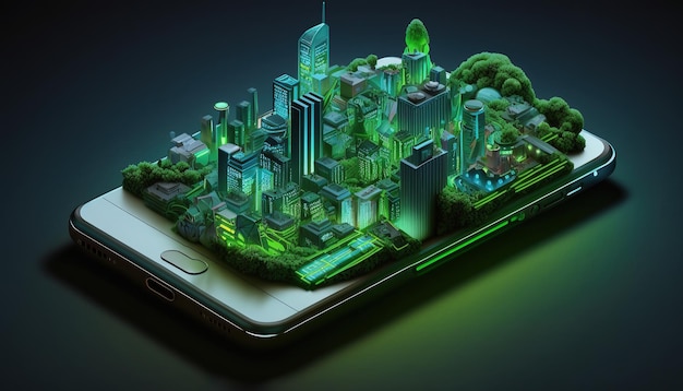 Photo l'écologie verte du smartphone est générée par smartcity ai