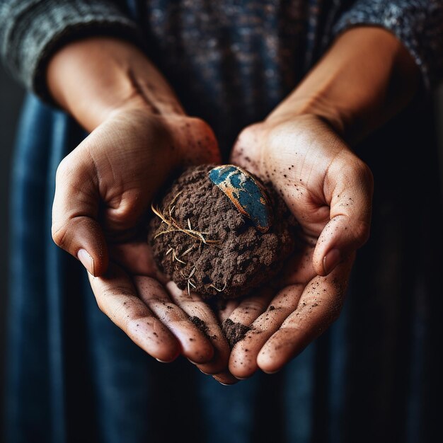 Photo Écologiste de vie durable main tenant la terre sèche