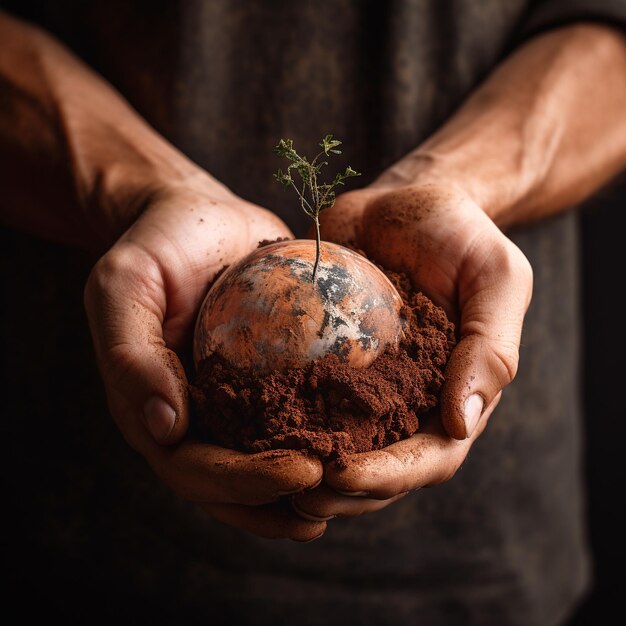 écologiste de vie durable main tenant la terre sèche