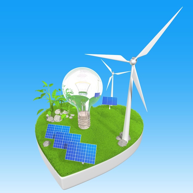 Photo Économie d'énergie utiliser l'énergie naturelle aimer le monde protéger l'environnement3d illustration