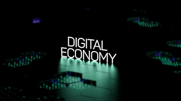 L'économie numérique texte neon lettres lumineuses commerce concept d'entreprise papier peint rendu en 3D