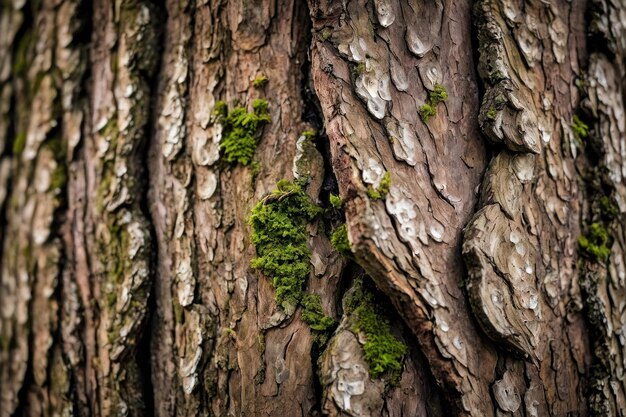 Ecorce d'arbre texturée en gros plan avec des champignons